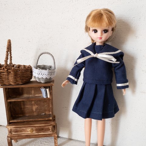  懐かしいリカちゃんセーラー服-さわやかな紺-  