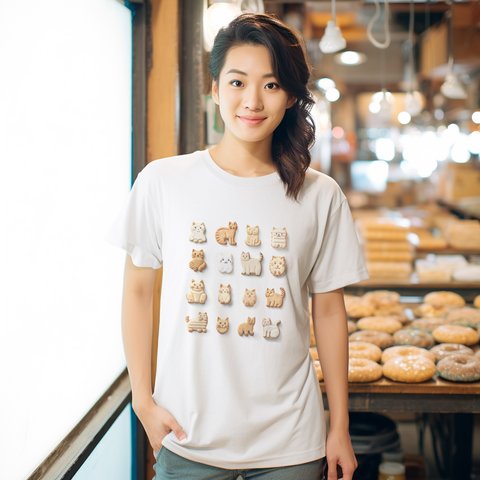 猫の形のクッキ Ｔシャツ　男女兼用