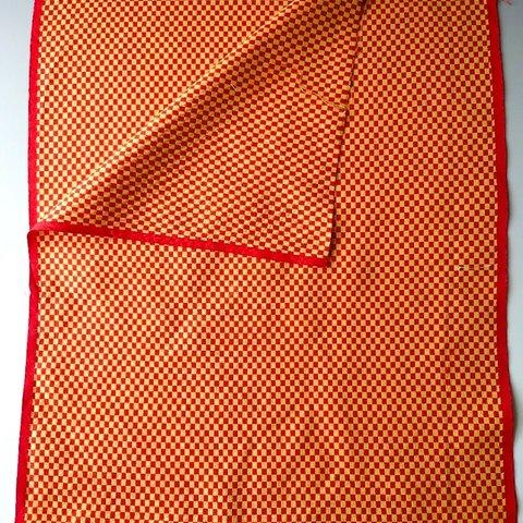 【古布】小紋　赤と黄色の市松　大巾 