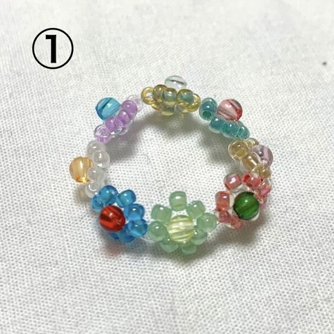 handmade ハンドメイド　カラフルフラワービーズリング💖