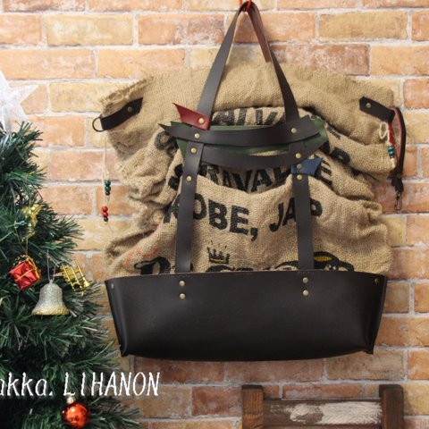 【 SOLD OUT 】 zakka LIHANON 「ヘビー・モダン」・ダークブラウンのスムースレザーと珈琲豆の麻袋仕立て♪