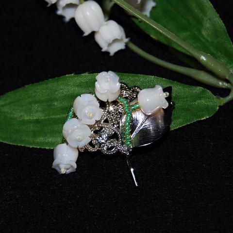 白蝶貝のすずらん５月誕生花／ポニーフック