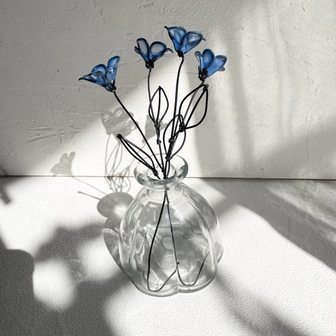 青い小花　2本セット　ワイヤークラフト　アメリカンフラワー