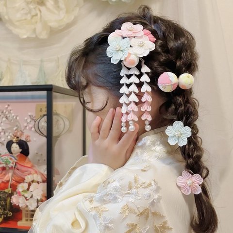 ❀花ごよみ❀清夏　フルセット　桜モチーフ　七五三髪飾り　つまみ細工　パステルカラー