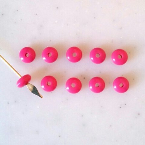 Vintage Hot Pink Donut Disc Beads