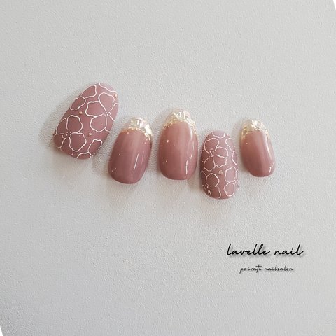 coral french❁コーラルピンク フラワーネイル ピンクネイル 春ネイル ニュアンスネイル フレンチネイル