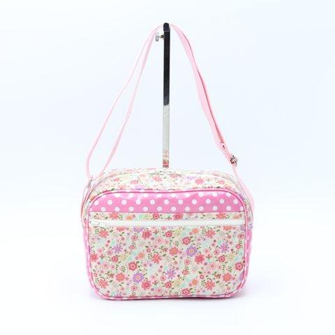 在庫あり　通園バッグ　ショルダーバッグ　ラミネート　優しいお花　可愛い小花　ピンク水玉　入園　保育園バッグ　お
