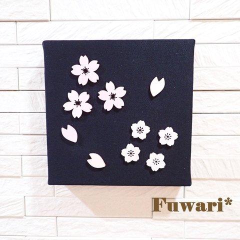 【15×15cm】軽量ファブリックパネル_夜桜（木製パーツ）1