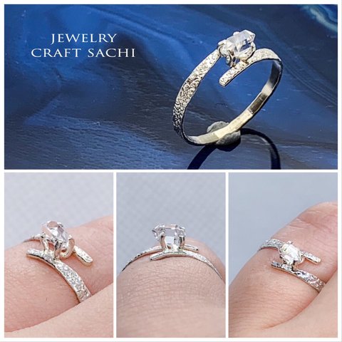 【ハーキマーダイヤモンド0.1〜0.2ct 指輪】一粒 天然石 シンプル シルバーリング／キラキラカット仕上げ／14kgf／ピンキーリング