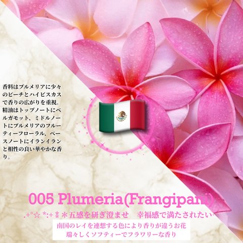 005：プルメリア(フランジュパニ) /Plumeria〜Frangipani〜　(試香用サンプル配布)　＊香り詳細と商品紹介＊