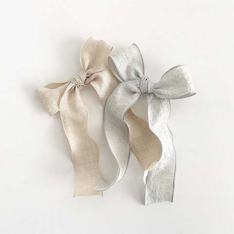 ［単品］"gray"Chiffon ribbon clip