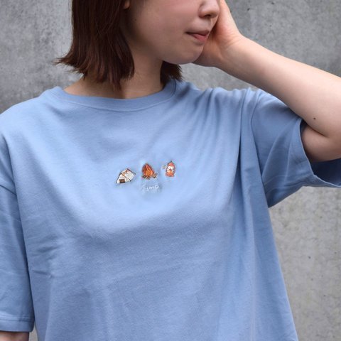 Camp!ビッグシルエット刺繍Tシャツ《アシッドブルー》メンズ レディース トップス キャンプ