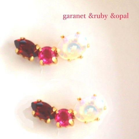- aki otome - Garnet & Ruby & Opal Earrings / Pierced Earrings　