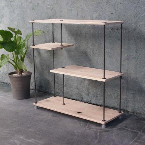 【即納＆送料無料】wood iron shelf 620*600*225〈ナチュラル色〉アイアン 棚 ラック シェルフ 鉄 収納棚 シャビー 段違い棚 多肉植物 観葉植物