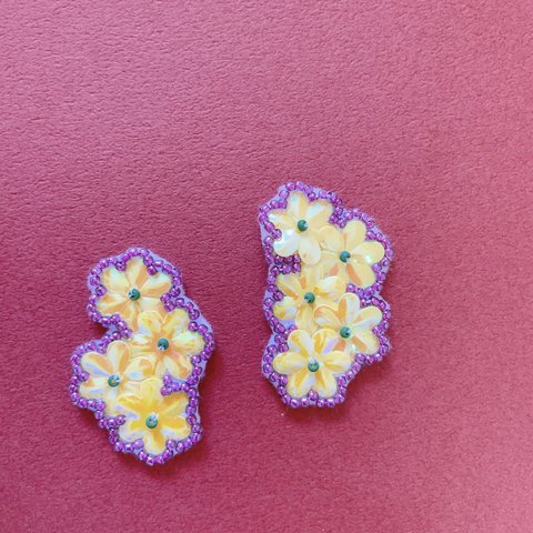 【hanataba】 yellow ビーズ刺繍　花　ピアス　イヤリング