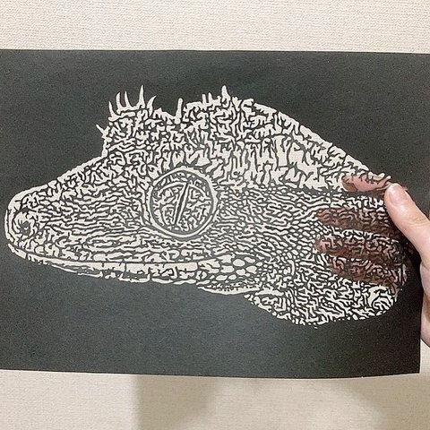 切り絵作品　クレステッドゲッコー(受注生産)