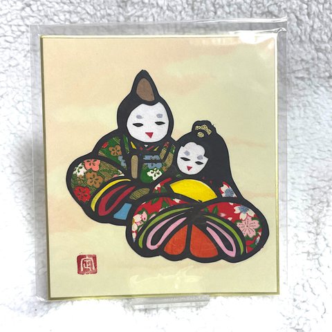 【切り絵】ひな祭り お雛様とお内裏様 ミニ色紙⑤