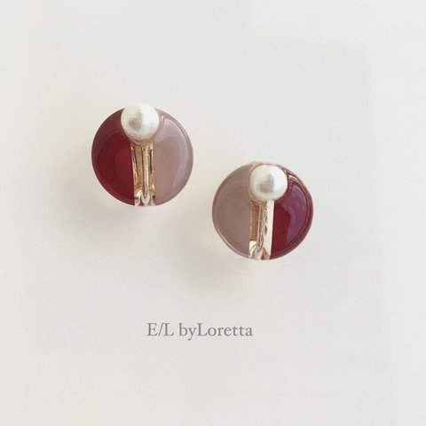 Circle bi-color Pearl pierce/earring(Bordeaux) 