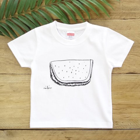 モノクロすいかベビー＆キッズＴシャツ White 80 90 100 110 120 130 140