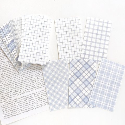 チェック デザインペーパー 紙素材 50枚set《blue》 [P355]