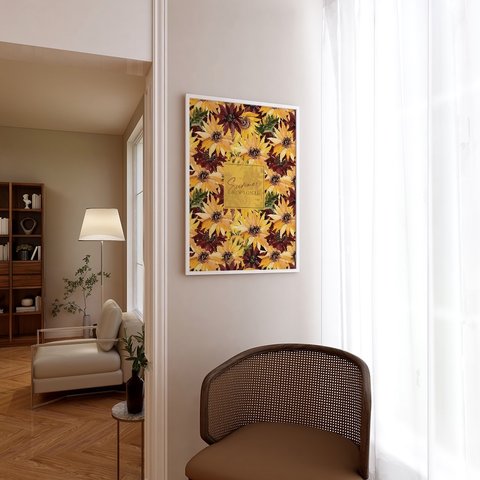 ポスター　夏のひまわり / i0676 /  黄色と茶色のヒマワリの花　ボタニカル　インテリアポスター