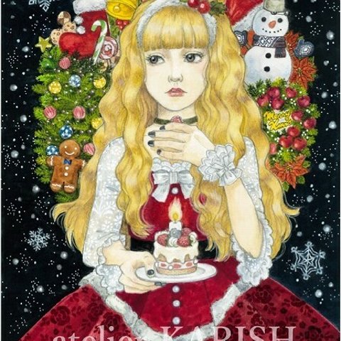 水彩画原画【Ｍerry Christmas】Ｂ4サイズ・送料無料！ 