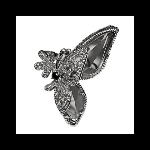 【butterfly_stone.kirakira RING】蝶 キラキラ ストーン  シルバーリング ユニセックス  エンジェル 病みかわいい メンヘラ パンク ロック　ダーク  アンティーク