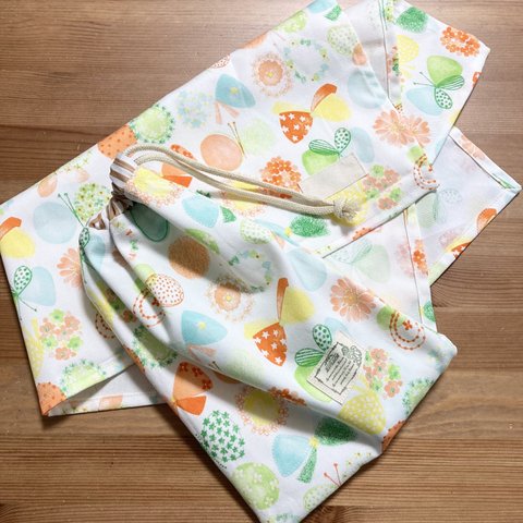 バタフライリボン🎀イエロー★給食セット★お名前タグ付き★給食ナフキン40×60★ランチョンマット　小学校