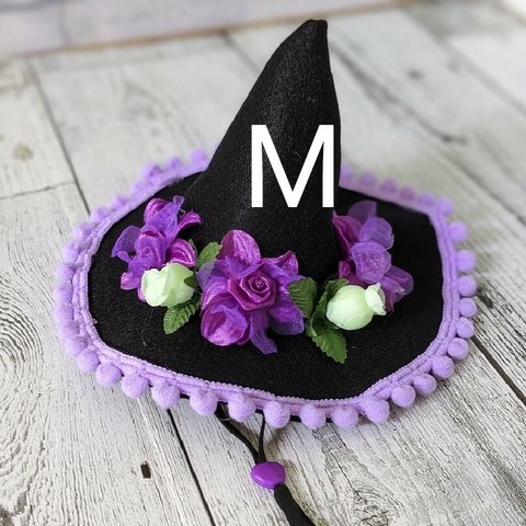 新作＊完成品＊（M)紫花　ハロウィンコスプレ　とんがりハット　三角　帽子