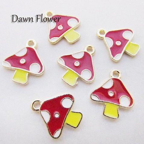 【D-0852】7pcs　きのこ　15×13mm　レッド　チャーム　ハンドメイドパーツ