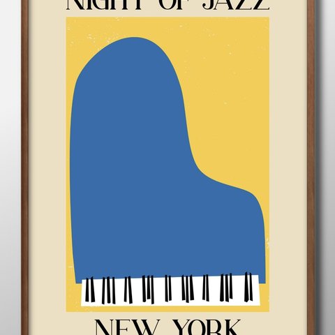 9348■A3アートポスター『JAZZ　ジャズ　ピアノ　楽器』絵画/イラスト/マット/北欧