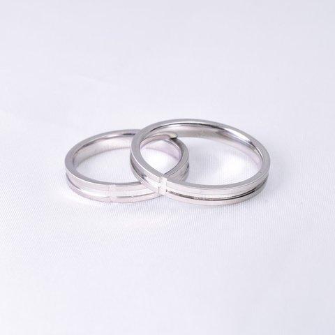 クロスデザインペアリング　高級感漂うシルクマット加工 サージカルステンレス 結婚指輪 ウェディング