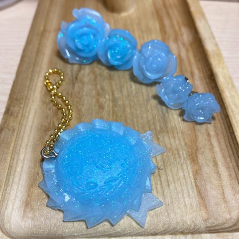 【オタ活】推しカラー　スカイブルー　ロゼット　薔薇（大、中、小）の作品になります！