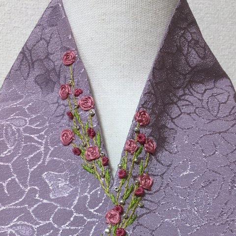 カラー花刺繍半襟