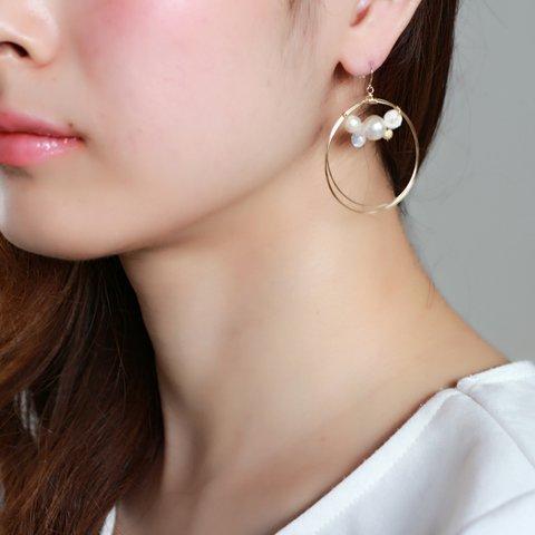 14kgf-Ivory bijou overlap hoop pierce(イヤリング可)