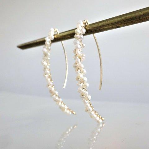 14kg*Freshwater pearl bubble wrapped marquis pierced earringパール