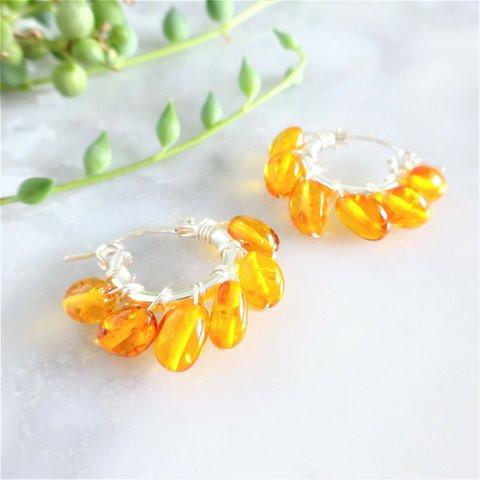 送料無料SV925SF 天然琥珀Baltic Amber wrapped pierced earring/earring フープピアス