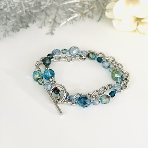 《再販》Marine blue  bracelet ⭐︎チェコビーズとチェーンのMIXブレスレット