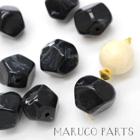 【大ぶり＊マーブル多角形＊両穴＊6個】【11#ブラック】ヴィンテージ風にも◎beads-335-c11-m