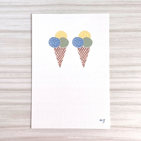 (小) 「アイスクリーム」 ポストカード2枚セット　絵ハガキ　かわいい　癒し　おしゃれ　レトロ　喫茶　スイーツ　デザート