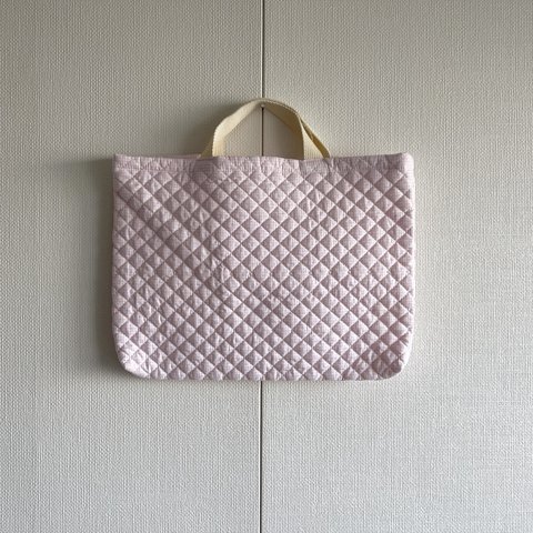 【lesson bag】うすいローズカラーギンガムチェックのキルティング生地で作ったレッスンバッグ