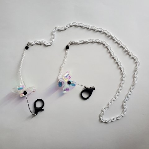 マスクストライプ　花　white × clear × black