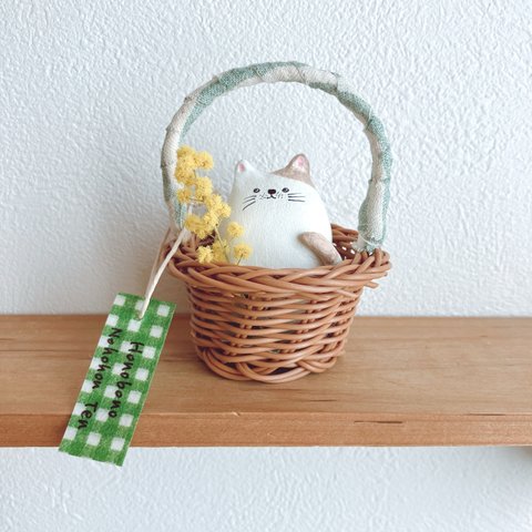 ミモザ祭り🌼*･ほのぼのネコさん、カゴにすっぽり収まっちゃった♡の巻🐈🐾