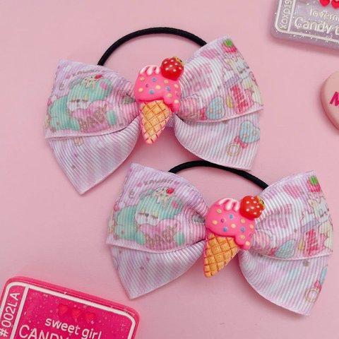 アイス　ツインリボン♡ ハンドメイド　リボン　ヘアゴム　ゆめかわ　キッズ　