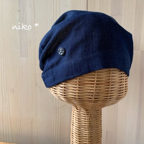 【niko *医療用帽子】オーガニックガーゼキャップ(ネイビー無地】