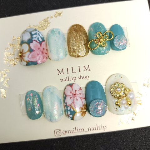 MILIMネイル 和柄ネイル 振袖ネイル 成人式ネイル 卒業式ネイル 袴ネイル 前撮りネイル 和装ネイル ブライダルネイル 正月ネイル EW-VM-71