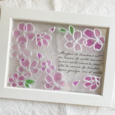 桜のコラージュ　ギャラリーグラス　ステンドグラス風アート　メッセージカード