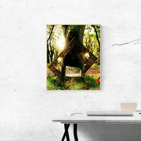不思議な木の絵を飾って共に成長する。デジタルアートのジークレー版画【A2（420x594mm）】#056