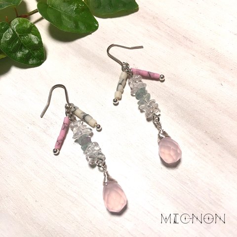 ピンクジェイド ピアス / イヤリング