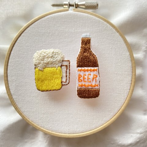ビール刺繍ブローチセット(オレンジ)